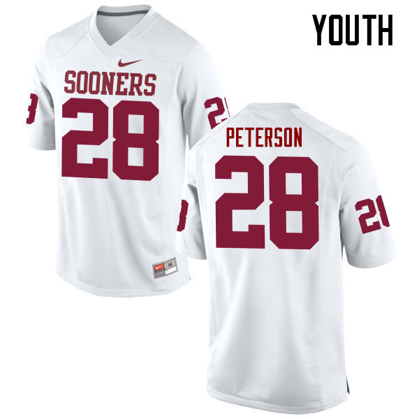 Youth Oklahoma Sooners #28 Adrian Peterson College Football Jerseys Game-White